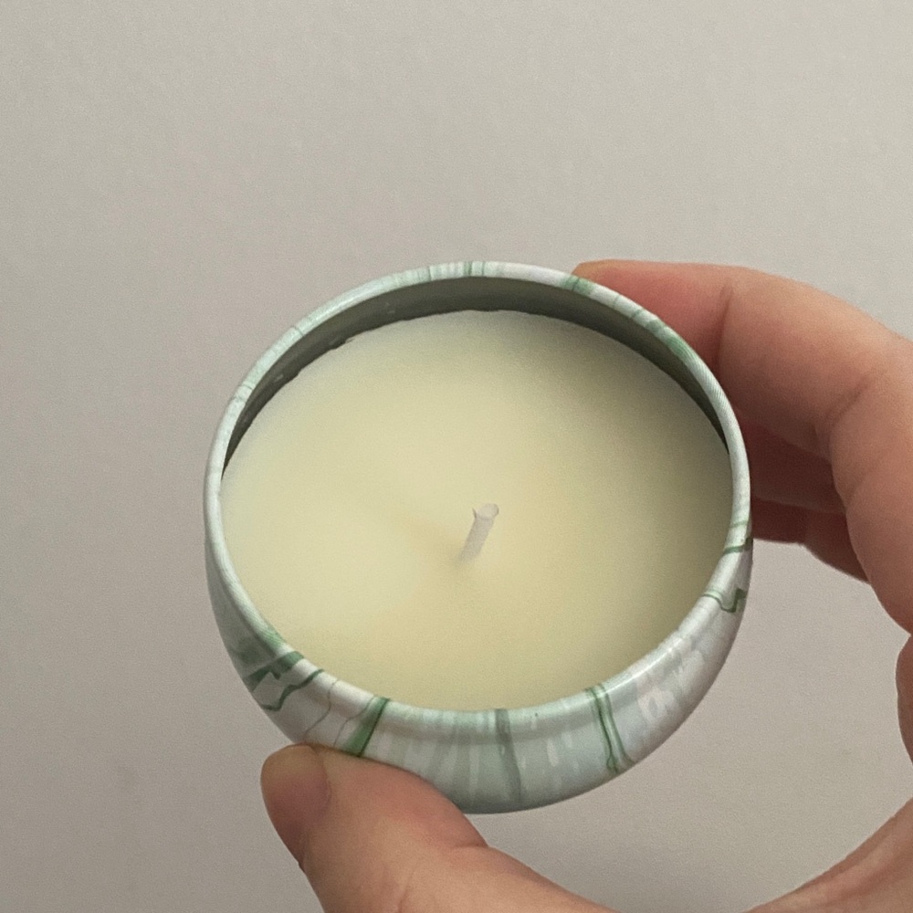 Green and White Marble Candle